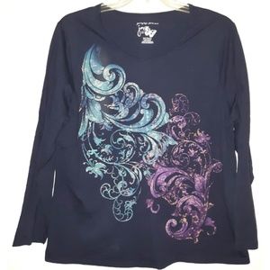 Long sleeve T shirt glitter Navy blue purple green